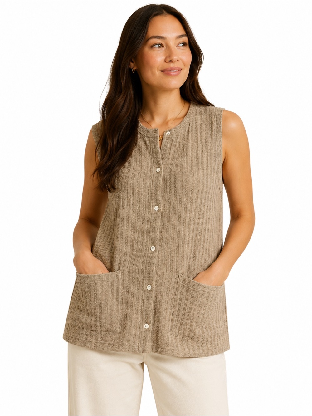 NWT Sabo Ella Beige Sleeveless Knit Top Women’s Size Medium
